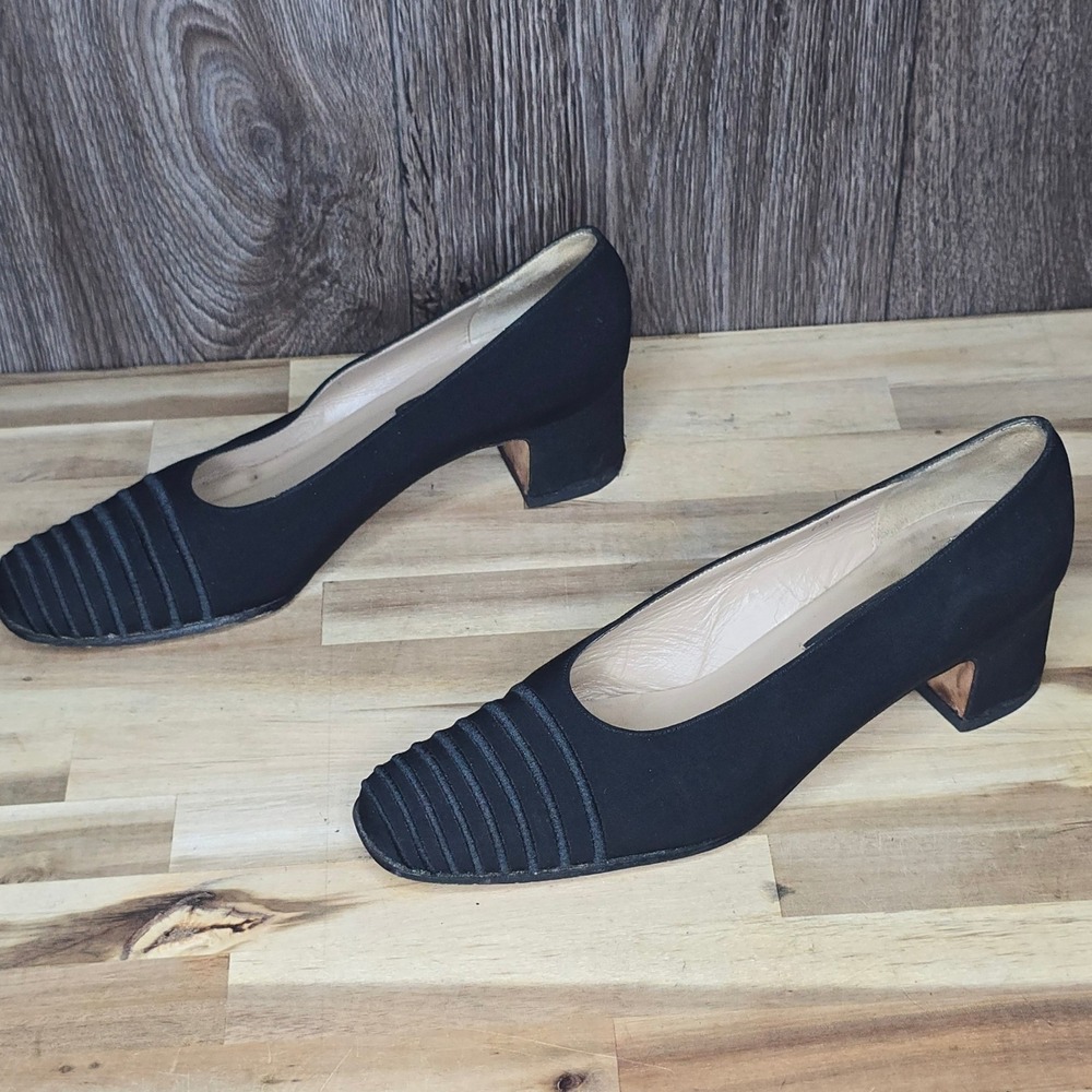 Van Eli Women's Black Satin/Fabric Pleated Square Toe Block Heel Pump Size 7.5 N